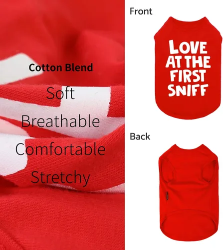 Vista 5 de Fitwarm Love at First Sniff - Camisa de verano para perro, camiseta divertida, algodón ligero y transpirable, color rojo, talla S