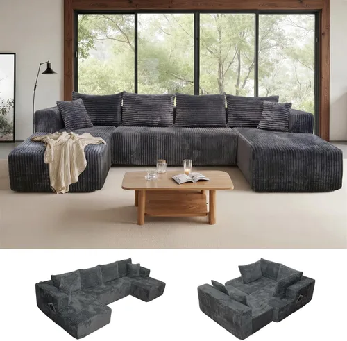 Vista 32 de sofás deshuesados en forma de U de 130", negro modular del sofá seccional
