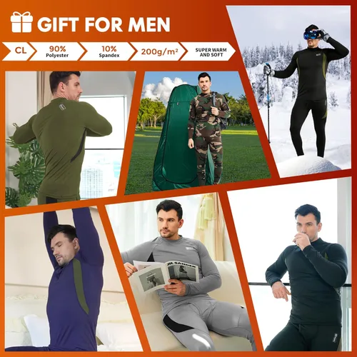 Vista 5 de CL convallaria Conjunto de ropa interior térmica para hombre con bragueta, capa base larga para invierno, equipo de caza, parte superior e inferior
