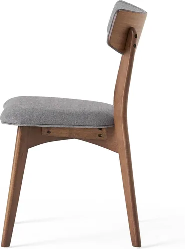 Vista 6 de GDFStudio Chazz Mid-Century - Juego de 2 sillas de comedor con marco de mediados de siglo, juego de 2 piezas, gris oscuro y acabado de nogal natural
