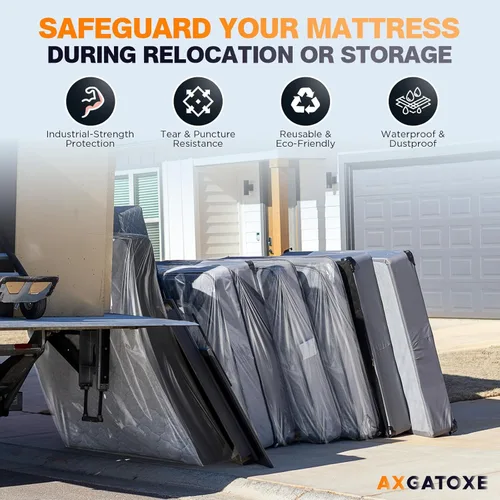 Vista 8 de Bolsa de plástico para colchón para mudanza y almacenamiento, funda impermeable para colchón, protector de colchón para suministros de mudanza