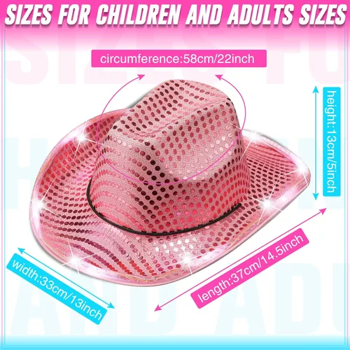 Vista 2 de Tisancy Paquete de 20 sombreros de vaquera con luces LED intermitentes para despedida de soltera, fiesta occidental, boda, novia