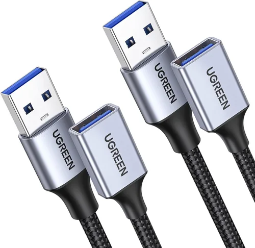 Vista 12 de UGREEN Paquete de 2 cables de extensión USB (1.5 pies + 1.5 pies), cable extensor USB 3.0 de nailon trenzado, compatible con cámara web, cámara