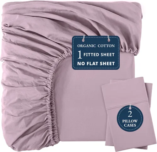 Vista 36 de LANE LINEN - Sábana bajera 100% de algodón orgánico, tamaño Queen, 2 fundas de almohada, tejido percal suave, transpirable, apta para colchones