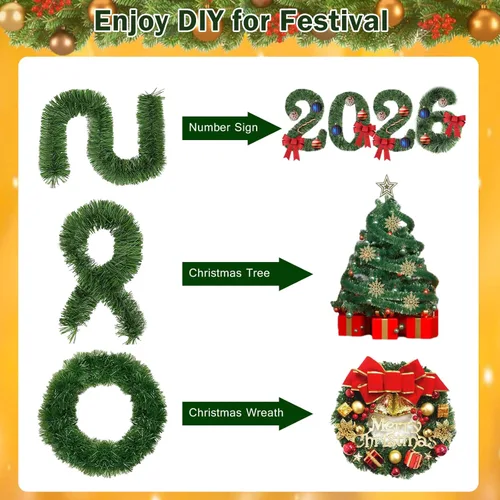 Vista 2 de Guirnalda de Navidad de 50 pies, decoraciones de Navidad, guirnalda verde de árbol de Navidad con 5 copos de nieve, guirnalda artificial DIY