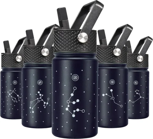 Vista 18 de BJPKPK Botella de agua con tapa con pajilla, botella de agua aislada de 15 onzas, botellas de agua de metal de acero inoxidable, termo reutilizable