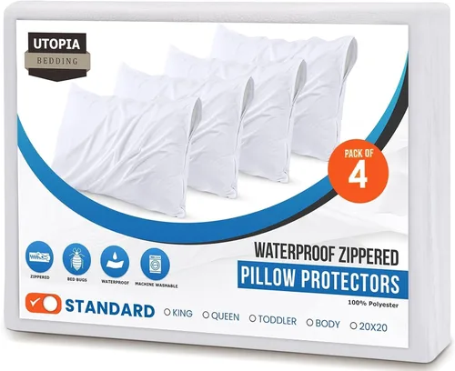 Vista 7 de Utopia Bedding Juego de 4 Protectores de Almohadas Impermeables con Cremallera Tamaño Estándar (Blanco), Fundas de Almohadas Ultra Suaves