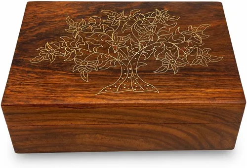 collectiblesBuy Caja de madera hecha a mano con tapa con bisagras, recuerdo marrón, joyería sin terminar y manualidades, caja de almacenamiento para