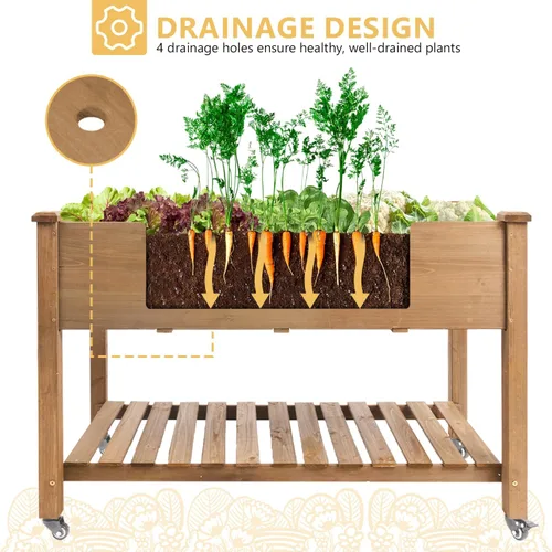 Vista 8 de Gowoodhut - Maceta de jardín elevada con ruedas 48x24x30 pulgadas, caja de maceta de madera elevada puede cultivar verduras, flores y hierbas