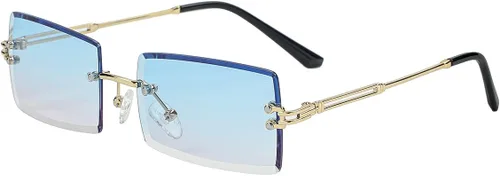 Gleyemor Lentes de sol rectangulares sin montura para mujer y hombre, a la moda, vintage, sin marco, con lente degradada