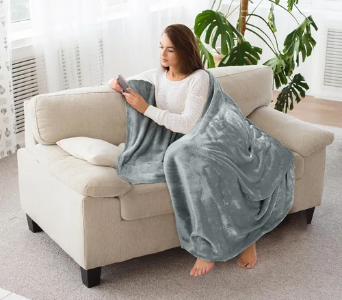 Vista 5 de Utopia Bedding - Manta de vellón de lujo, mullida, antiestática; manta de suave microfibra de 8.8 oz/yd² (300 g/m²) para sofá y cama; tamaño Gris