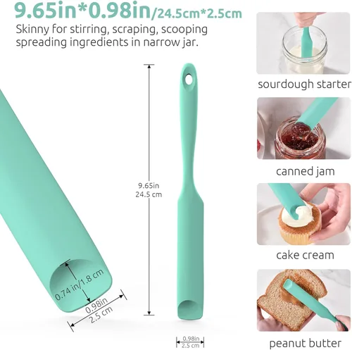Vista 2 de U-Taste Espátula de silicona para frasco de masa madre: esparcidor de mermelada largo y delgado de grado alimentario, palo de agitación resistente