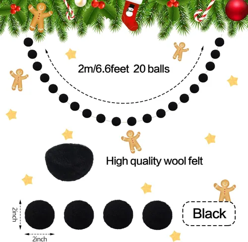 Vista 2 de Tegeme 4 guirnaldas de pompones de fieltro, decoración del árbol de Navidad, pancarta colgante para el hogar, decoración de bolas de invierno de 6.6