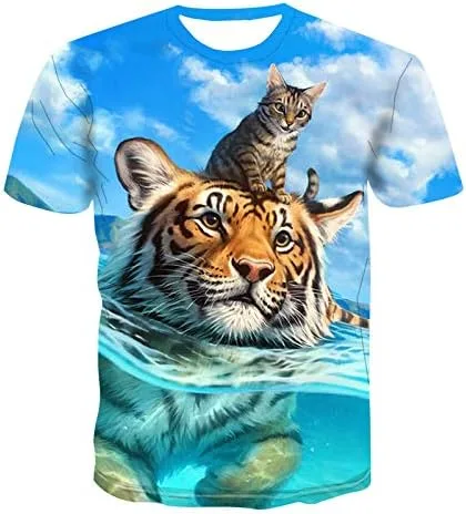 ARORALS Women's Cat T-Shirt Summer Short Sleeve Tees Tops Animal Theme Sweatshirt Cute Realistic Graphic Shirt