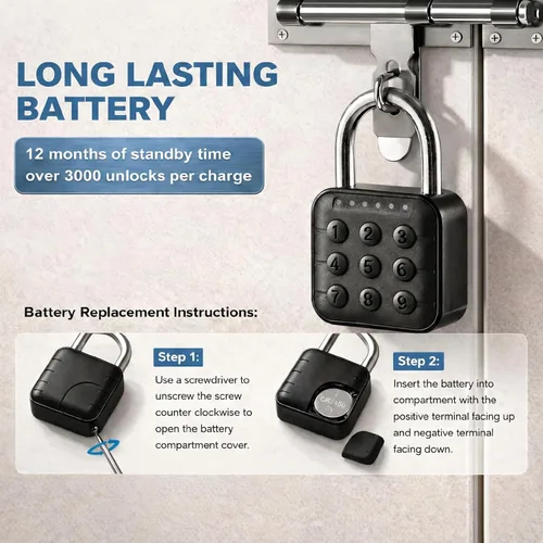 Vista 5 de Candado de combinación: cerradura de combinación con código de 6 dígitos, candado digital con entrada sin llave, cerradura de aleación de zinc