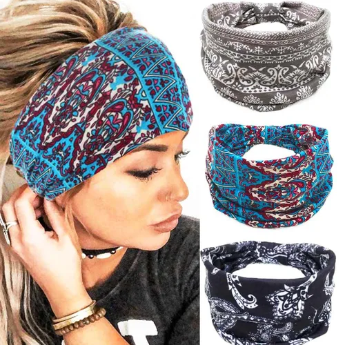 Vista 14 de GORTIN Boho Headbands Leopard Hair Bands Knoted Turban Stretch Twist Head Wraps Stripe Cloth for Women and Girls 3 Pcs (Boho)
