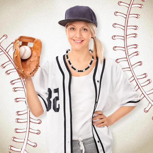 Vista 5 de Liliaafar 6 piezas de collar de cuentas de béisbol para adolescentes, collar de cuentas de arcilla con diamantes de imitación brillantes, regalos