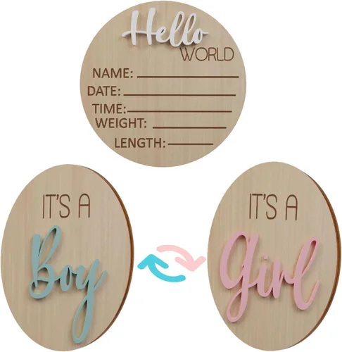 Letrero de anuncio de nacimiento de bebé recién nacido, con texto en inglés "It's a Boy & It's a Girl Hello World", 2 unidades
