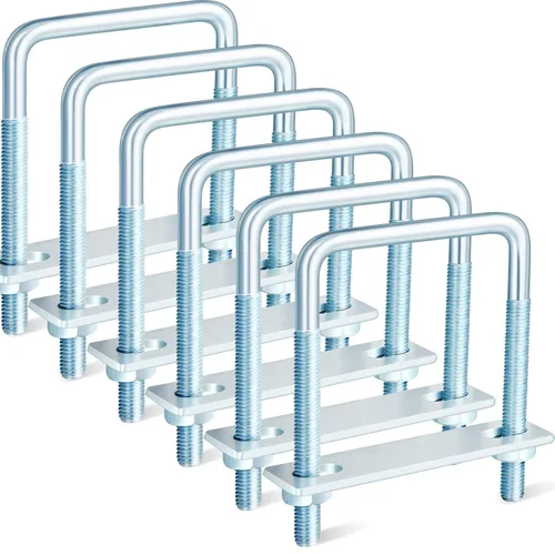 Zonon 6 piezas de pernos en U cuadrados de 3/8'' x 3-5/8'' x 4'' con placas de marco y tuercas, pernos de abrazadera en U galvanizados en zinc para