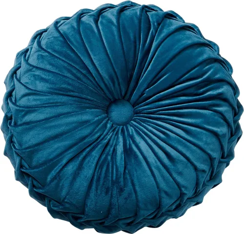 Vista 6 de MOJUN Cojín de terciopelo redondo, plisado, relleno, cojín decorativo para el hogar para sofá, silla, cama, automóvil, suelo (azul, 14 pulgadas)