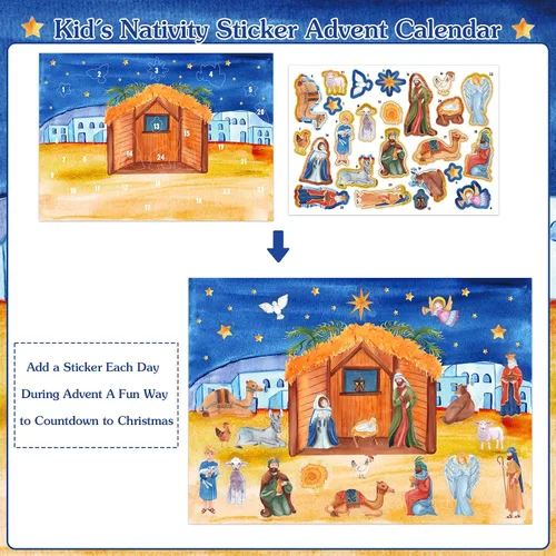 Vista 6 de WhatSign - Calendario de Adviento con calcomanía de pesebre para niños