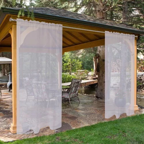 Vista 15 de SpaceDresser - Cortinas transparentes impermeables para exterior para patio - 2 paneles con bolsillo para barra, cortinas de gasa transparentes