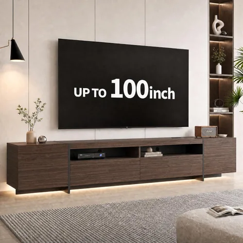 Vista 7 de Soporte de TV de 80 pulgadas para TV de 70, 75, 80 y 85 Nogal