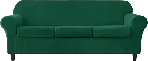 CONRUSER Funda elástica para sofá de 4 piezas, terciopelo suave de gran tamaño para sofá de 3 cojines, protector grueso de muebles para mascotas y