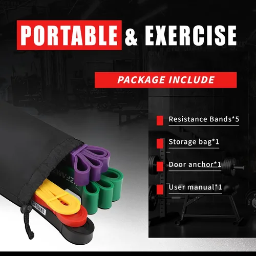 Vista 7 de Bandas de resistencia profesional, juego de bandas de asistencia para dominadas con anclaje de puerta, bandas de entrenamiento de ejercicio