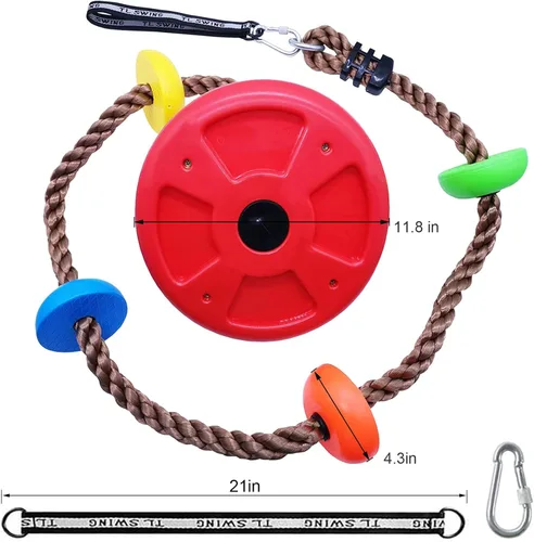 Vista 3 de Cuerda de escalada de árbol y asiento de columpio de disco para niños, accesorios para patio trasero al aire libre