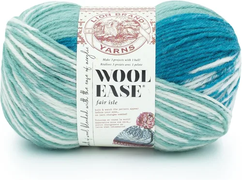 Vista 19 de Lion Brand Yarn - Ovillo de lana Wool Ease Fair Isle, hilo para tejer, color beige/oliva, 1 unidad