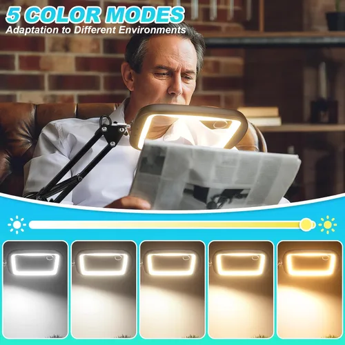 Vista 4 de Lupa extragrande de 10 x 30 veces con luz y abrazadera, lupa rectangular manos libres con 5 modos de color, lámpara de escritorio con luz LED