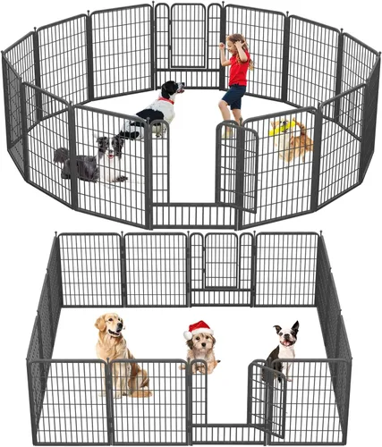 Vista 13 de Corralito para perros de 32" de altura, 20 paneles de valla portátil para mascotas al aire libre, para patio, interior, corral para perros