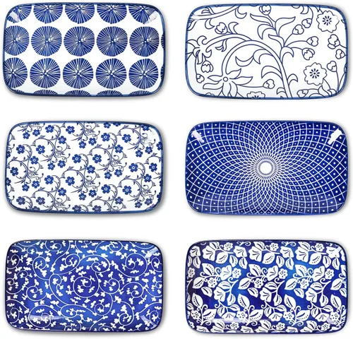 Vista 10 de Selamica Platos rectangulares de ensalada, platos de postre de cerámica de 7.1 pulgadas, platos pequeños para aperitivos, aperitivos, sushi, frutas
