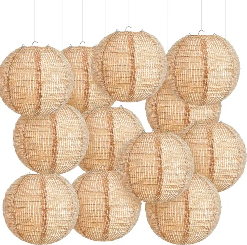 Vista 14 de Hortsun 6 linternas de papel de arpillera impresas, faroles redondos de papel chinos, decoración de granja, aula, hogar, dulce aula, fiesta