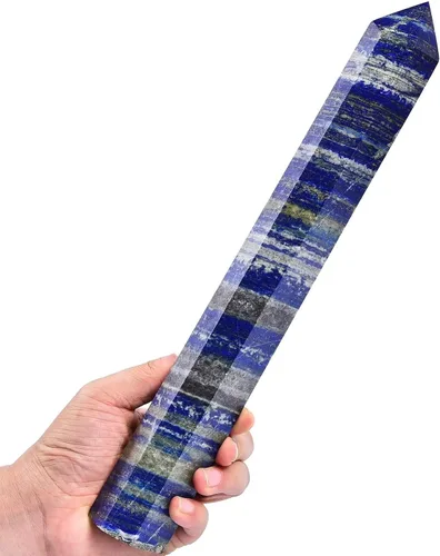 Vista 44 de AMOYSTONE Torre de obelisco de cristal curativo extra grande de aventurina azul con punta de cristal, decoración Reiki 1-1.2 KG
