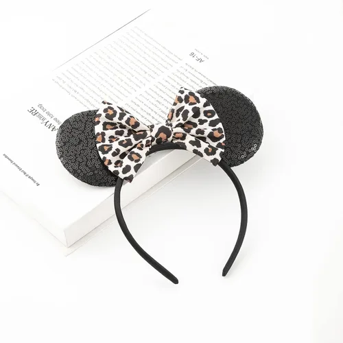 Vista 4 de FANYITY Orejas de ratón, diadema de lentejuelas con orejas de ratón de leopardo para niños, niñas y mujeres (baowen)