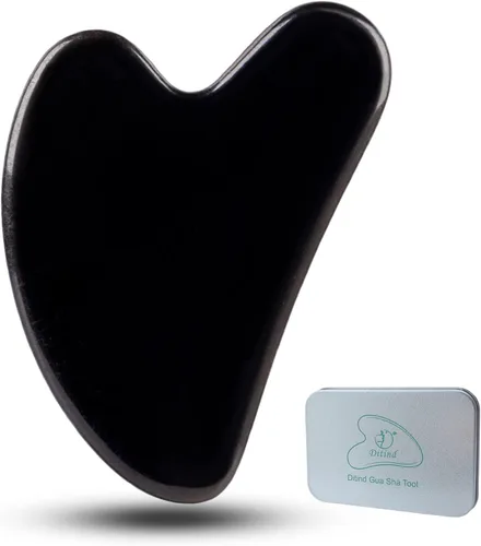 Ditind Herramientas faciales Gua Sha, herramienta de masaje Gua Sha de obsidiana negra, herramienta de guasha de jade natural para masaje de piel
