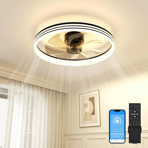Vista 12 de VOLISUN Ventiladores de techo de perfil bajo con luces y control remoto, ventilador de techo de montaje al ras de 19.7 pulgadas con luz, lámpara LED
