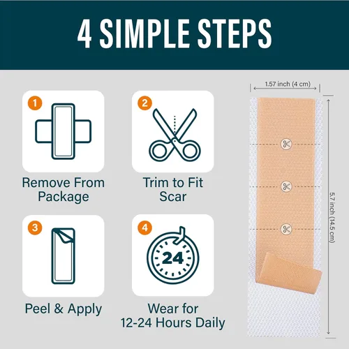 Vista 6 de NUVADERMIS Hojas de silicona para cicatrices – Hojas de cicatrices extra largas de grado médico para cesáreas, abdominoplastia, queloides