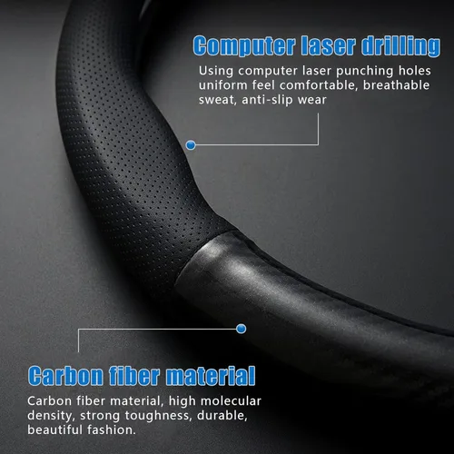 Vista 3 de gunhunt 1 PC Funda de Volante de Coche Transpirable, Protector de Volante de Fibra de Carbono Antideslizante, Funda de Volante Resistente al