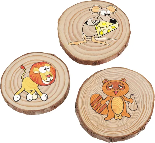 Vista 7 de HAKZEON 100 piezas de rebanadas de madera natural de 2.8 a 3.2 pulgadas, redondas de madera de 2/5 pulgadas de grosor con corteza, discos de madera