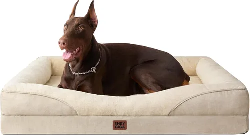 Vista 28 de EHEYCIGA Cama ortopédica para perros medianos, sofá de espuma viscoelástica de 30 x 20 x 6.5 pulgadas con lados, forro impermeable y funda extraíble