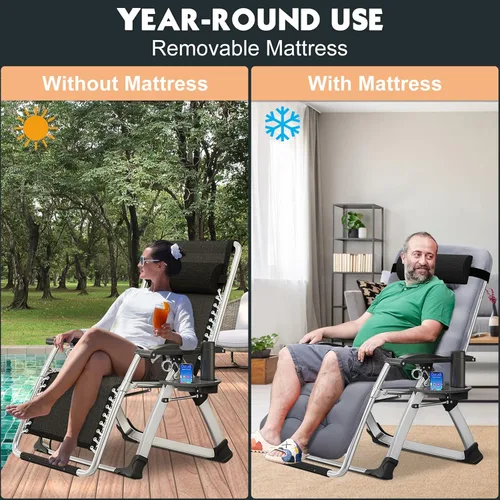 Vista 6 de MOPHOTO Silla Zero Gravity, silla de descanso acolchada para exteriores con mesa auxiliar, silla reclinable de gravedad cero, silla reclinable