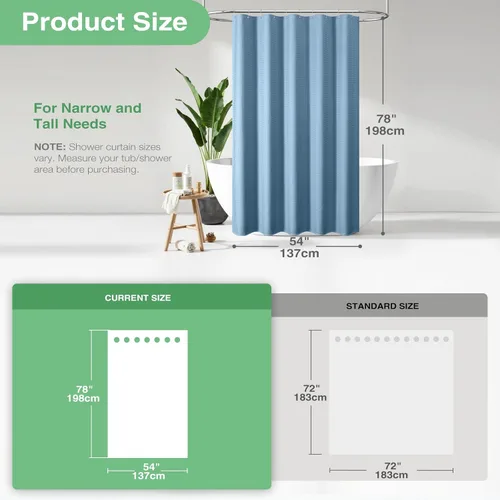 Vista 616 de Cortina de ducha de tela Dynamene verde oscuro - Cortinas de baño de tela de nido de abeja texturizadas resistentes, juego de cortinas de baño