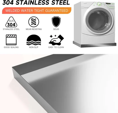 Vista 3 de Bandeja para lavadora de 32" x 32" x 2.5" de acero inoxidable 304 de alta resistencia, bandeja para lavadora, bandeja de drenaje para lavadora
