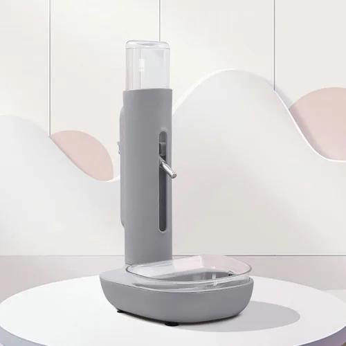 Vista 6 de Dispensador de agua para mascotas con tazón de comida, dispensador de agua de altura 16.2 fl oz botella automática de pie para gato perro