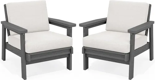 Vista 69 de SERWALL Sofá biplaza para patio al aire libre de HDPE, para todo tipo de clima, muebles de exterior de HDPE, marco negro y cojín gris