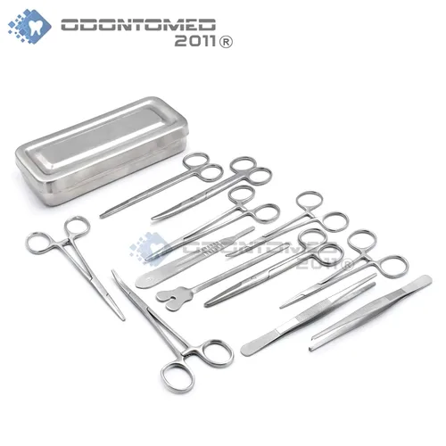Vista 4 de OdontoMed2011 Set de 13 piezas Basic Surgi Pinzas Tijeras Aguja Titular Kit Acero Inoxidable Caja Instrumentos DS-1290