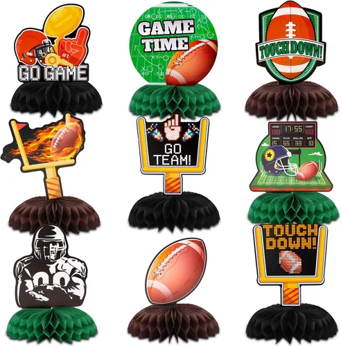 TONIFUL Decoraciones para fiestas de fútbol, centros de mesa de panal de abeja, decoración de mesa de tiempo de juego, suministros de fiesta de